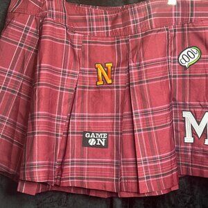 No Boundaries Plaid Pleated Mini Skirt XXL(21) Red with Patch Details